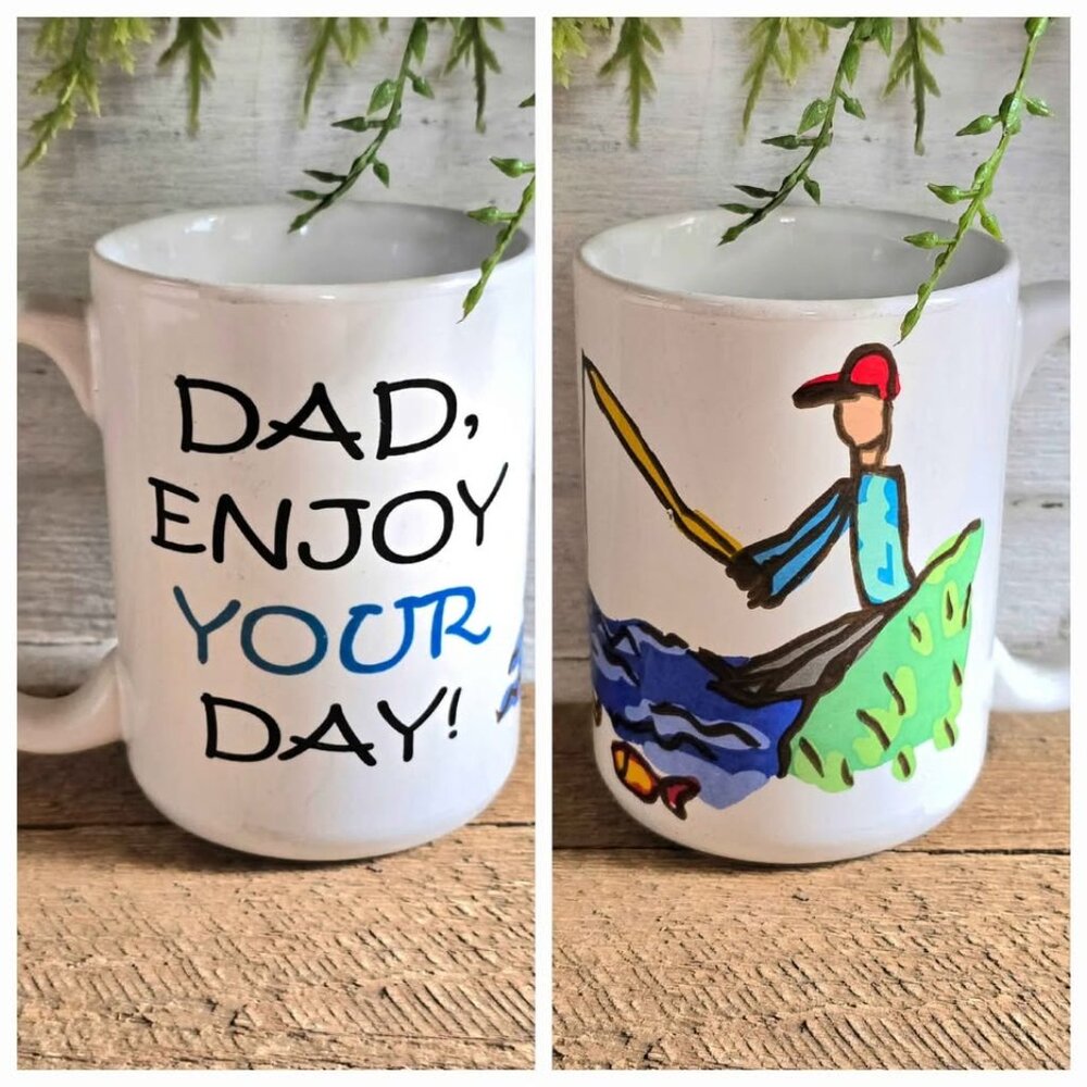 Primitive Fishing Dad Enjoy Your Day Coffee Mug Cabin Decor Father's Day